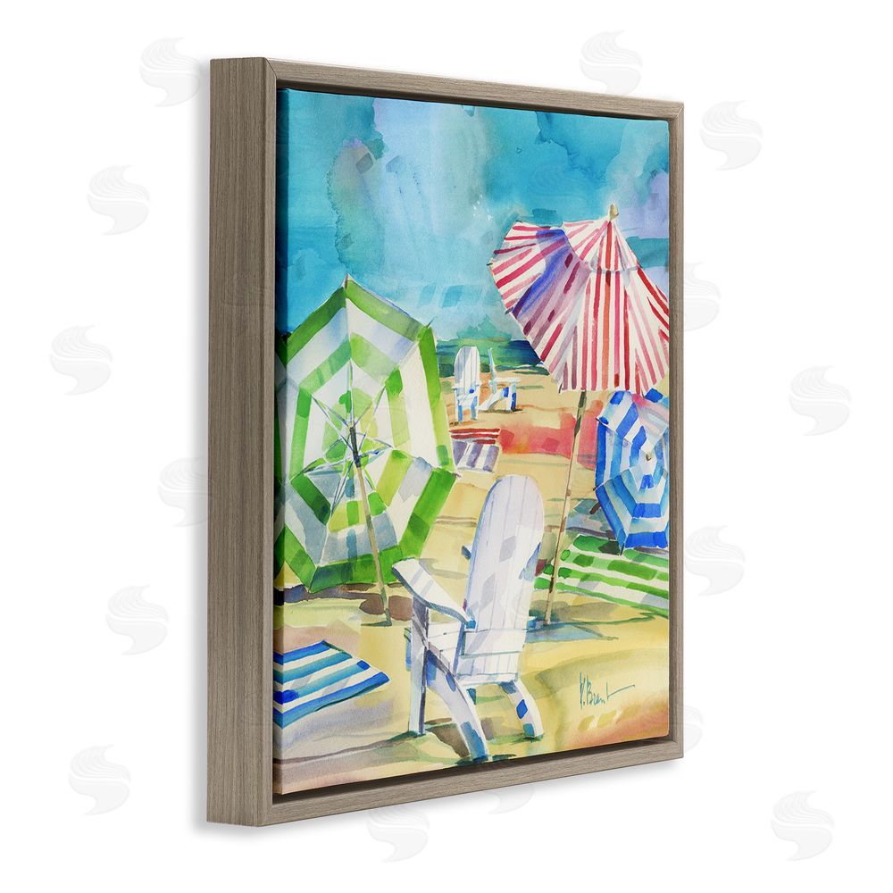 Paul Brent Ventura Beach Umbrellas Brown Floating Framed Canvas Wall Art Print