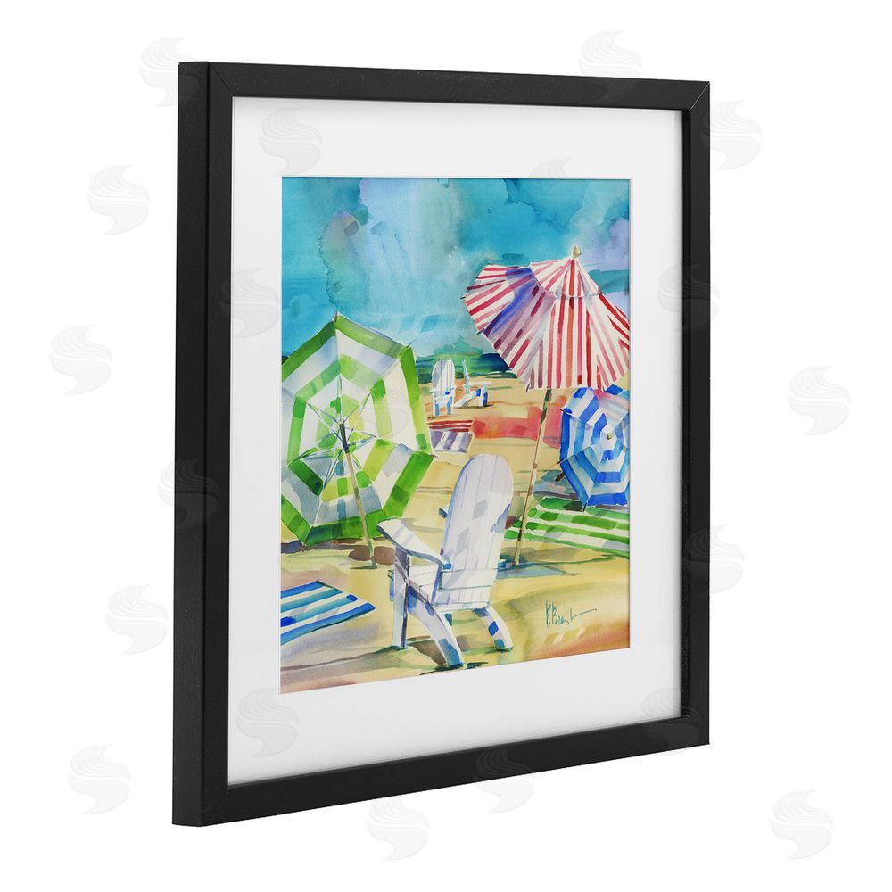 Paul Brent Ventura Beach Umbrellas Black Framed Print Under Glass with White Mat Wall Art