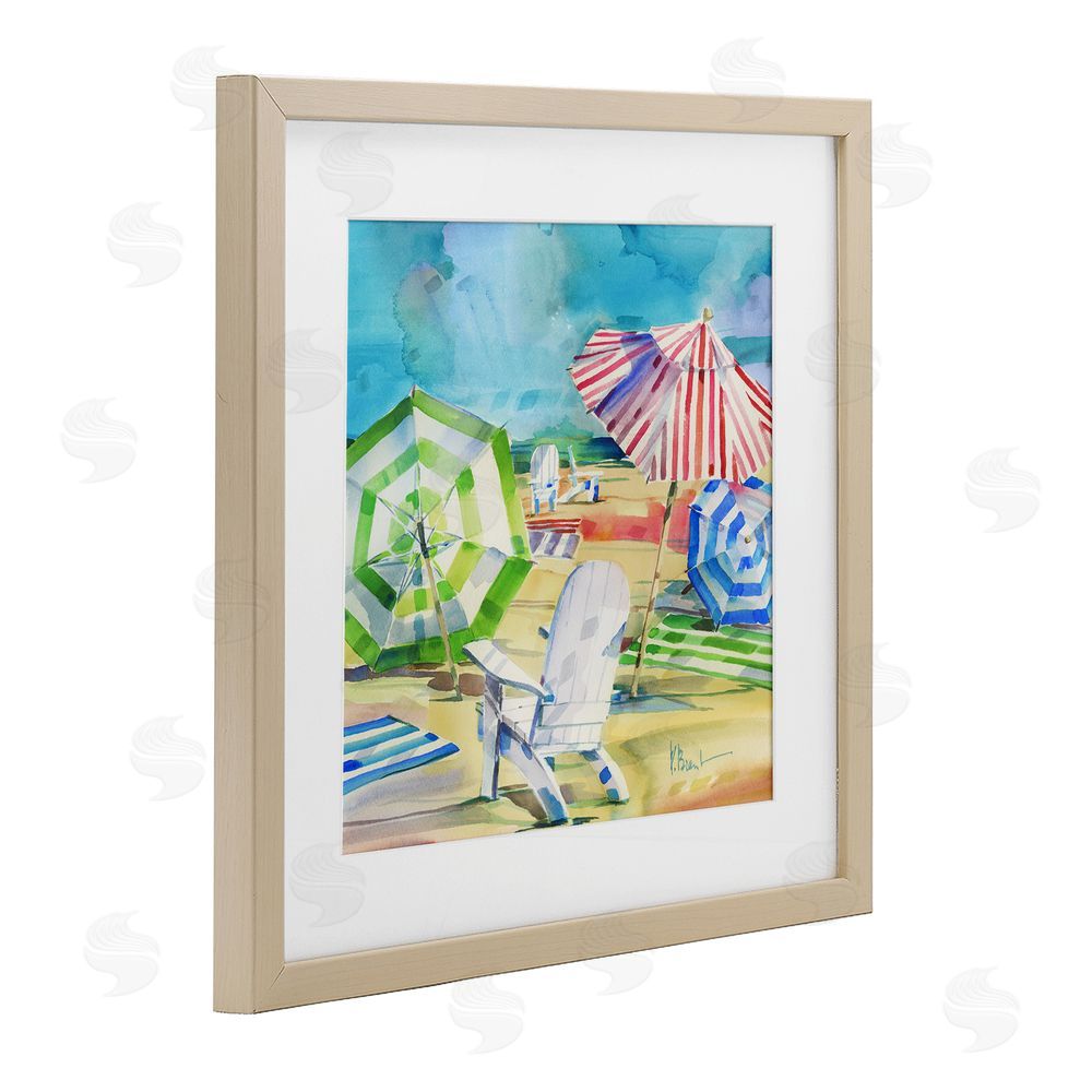 Paul Brent Ventura Beach Umbrellas Brown Framed Print Under Glass with White Mat Wall Art
