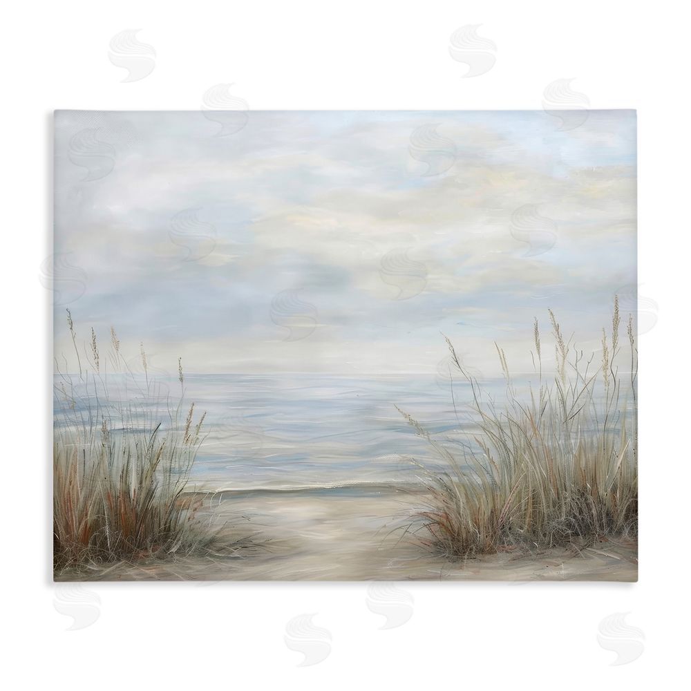 Petal Prints Design Silent Beach with Seaside Dunes Stretched Canvas Wall Art Print