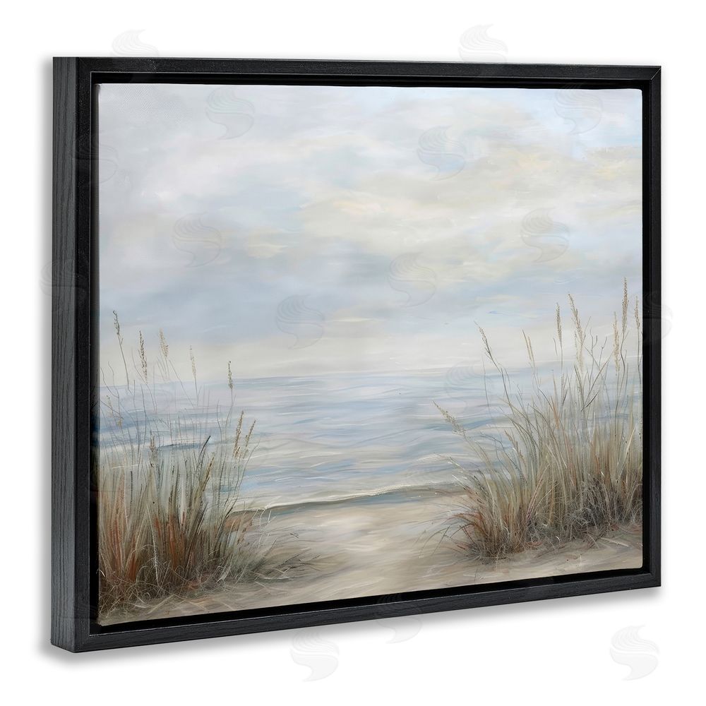Petal Prints Design Silent Beach with Seaside Dunes Black Floating Framed Canvas Wall Art Print