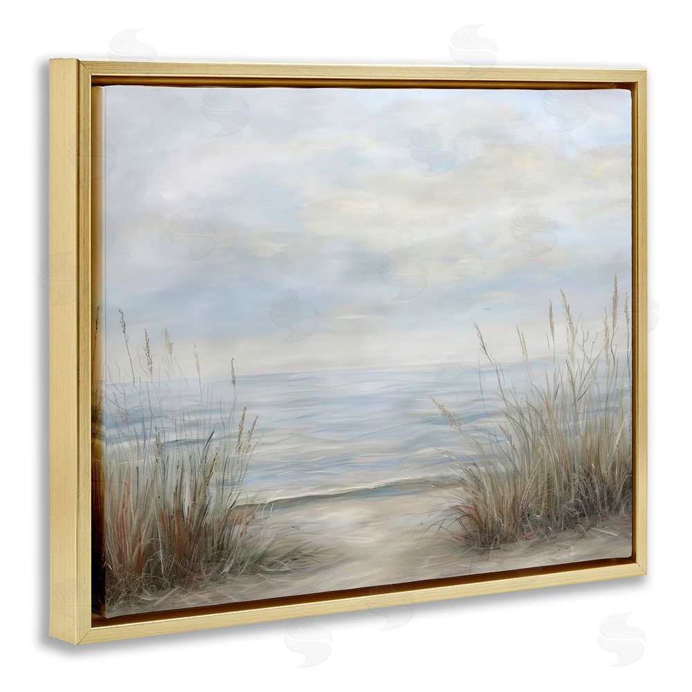 Petal Prints Design Silent Beach with Seaside Dunes Gold Floating Framed Canvas Wall Art Print