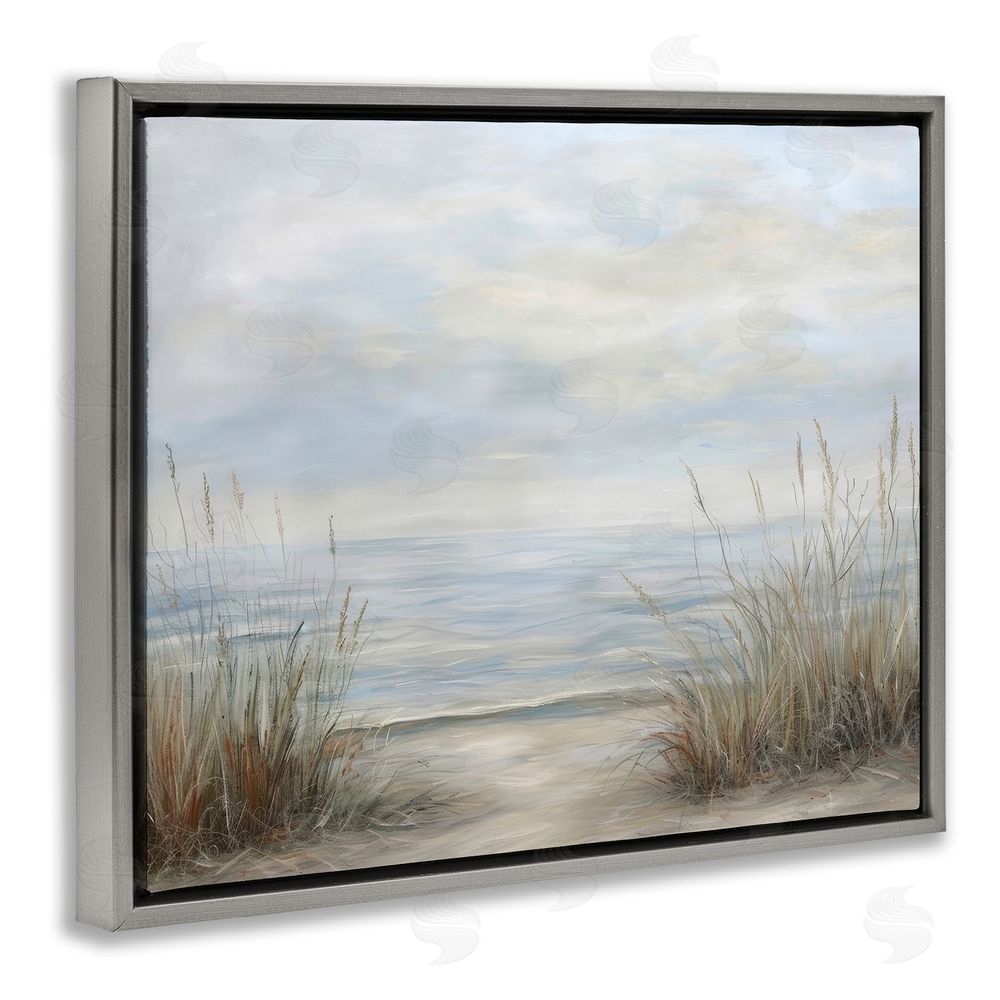 Petal Prints Design Silent Beach with Seaside Dunes Gray Floating Framed Canvas Wall Art Print