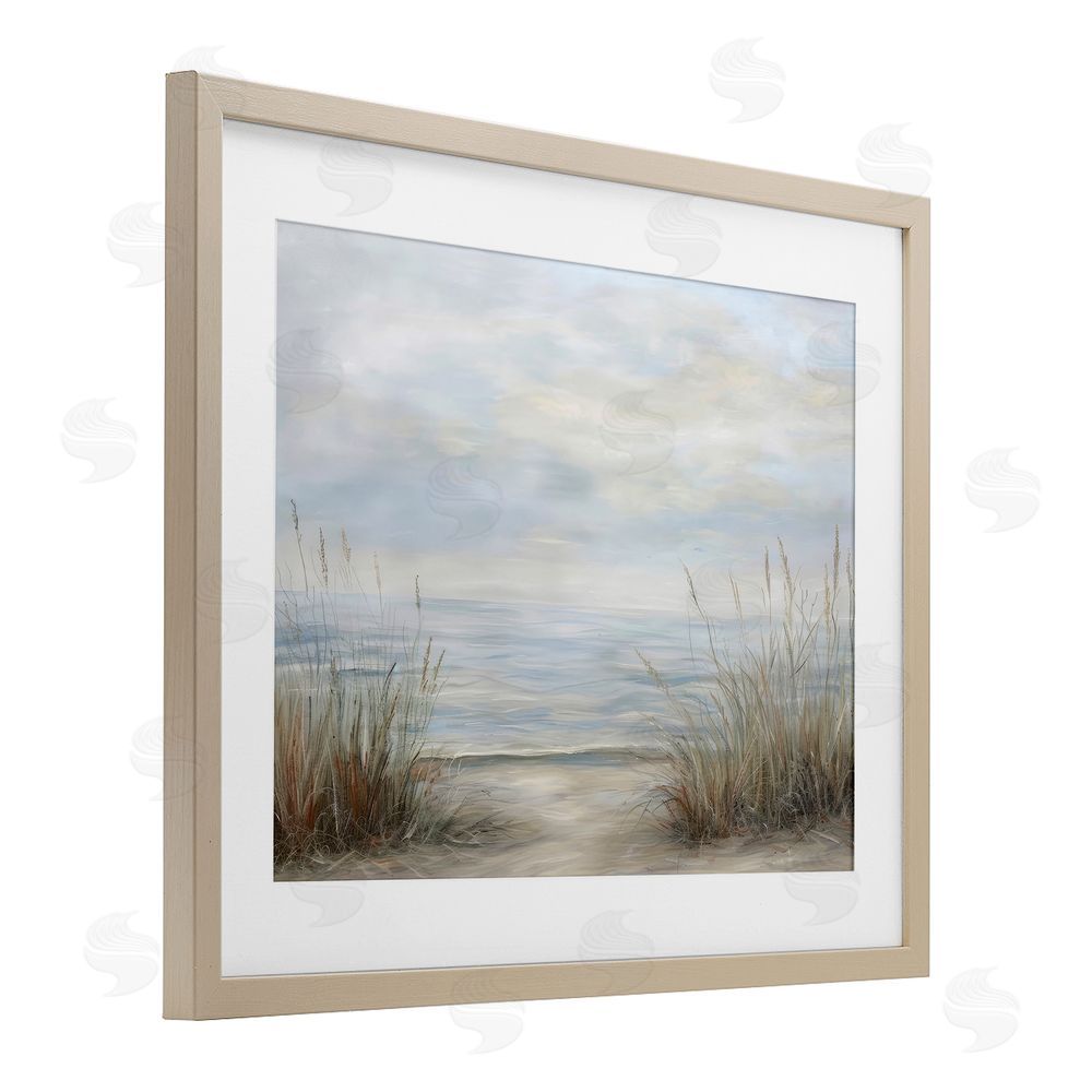 Petal Prints Design Silent Beach with Seaside Dunes Brown Framed Print Under Glass with White Mat Wall Art