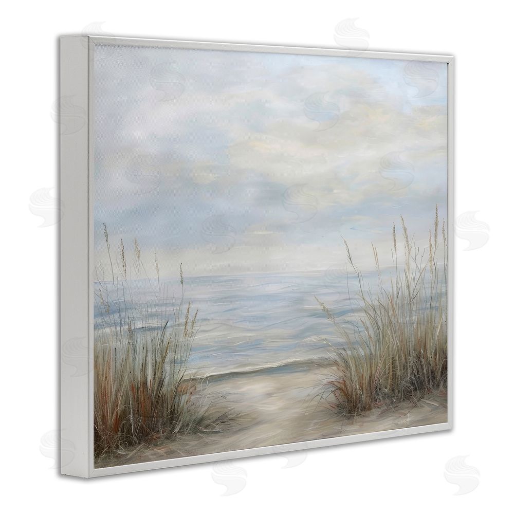 Petal Prints Design Silent Beach with Seaside Dunes White Framed Giclee Wall Art Print