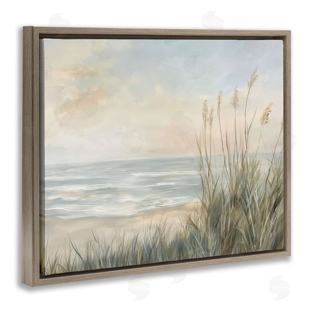 Petal Prints Design Scenic Beach Dunes at Dawn Brown Floating Framed Canvas Wall Art Print