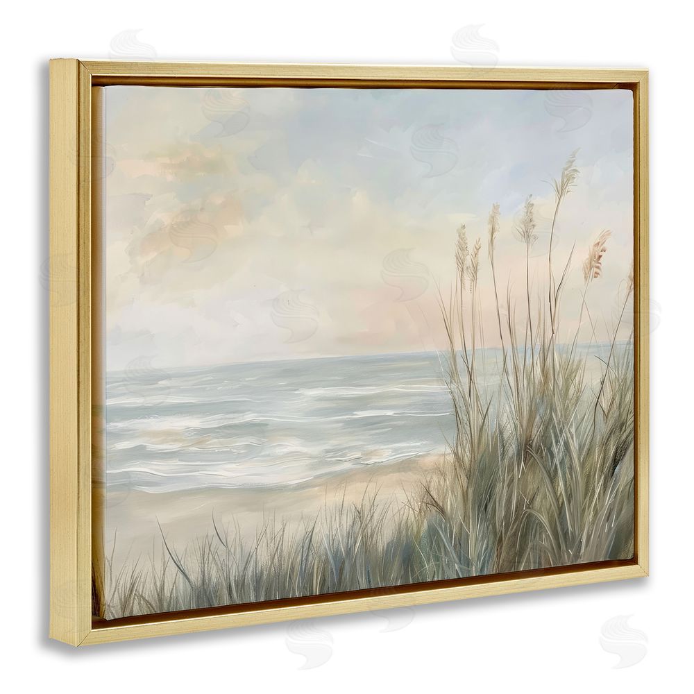 Petal Prints Design Scenic Beach Dunes at Dawn Gold Floating Framed Canvas Wall Art Print