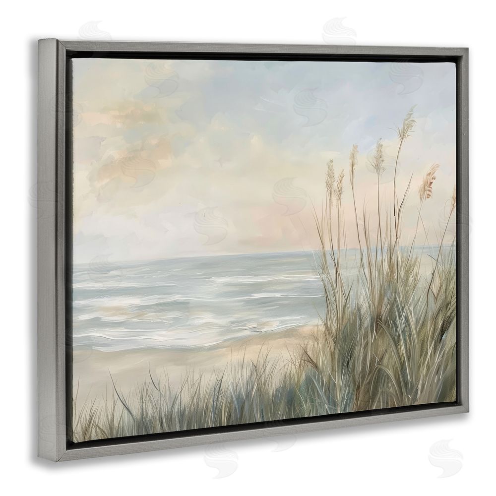 Petal Prints Design Scenic Beach Dunes at Dawn Gray Floating Framed Canvas Wall Art Print
