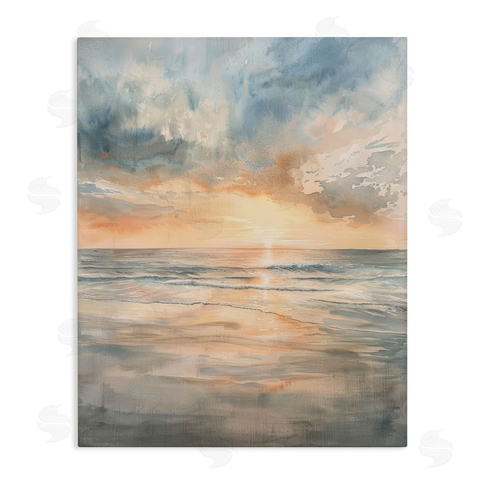 Petal Prints Design Coastal Sunset over Gentle Waves Stretched Canvas Wall Art