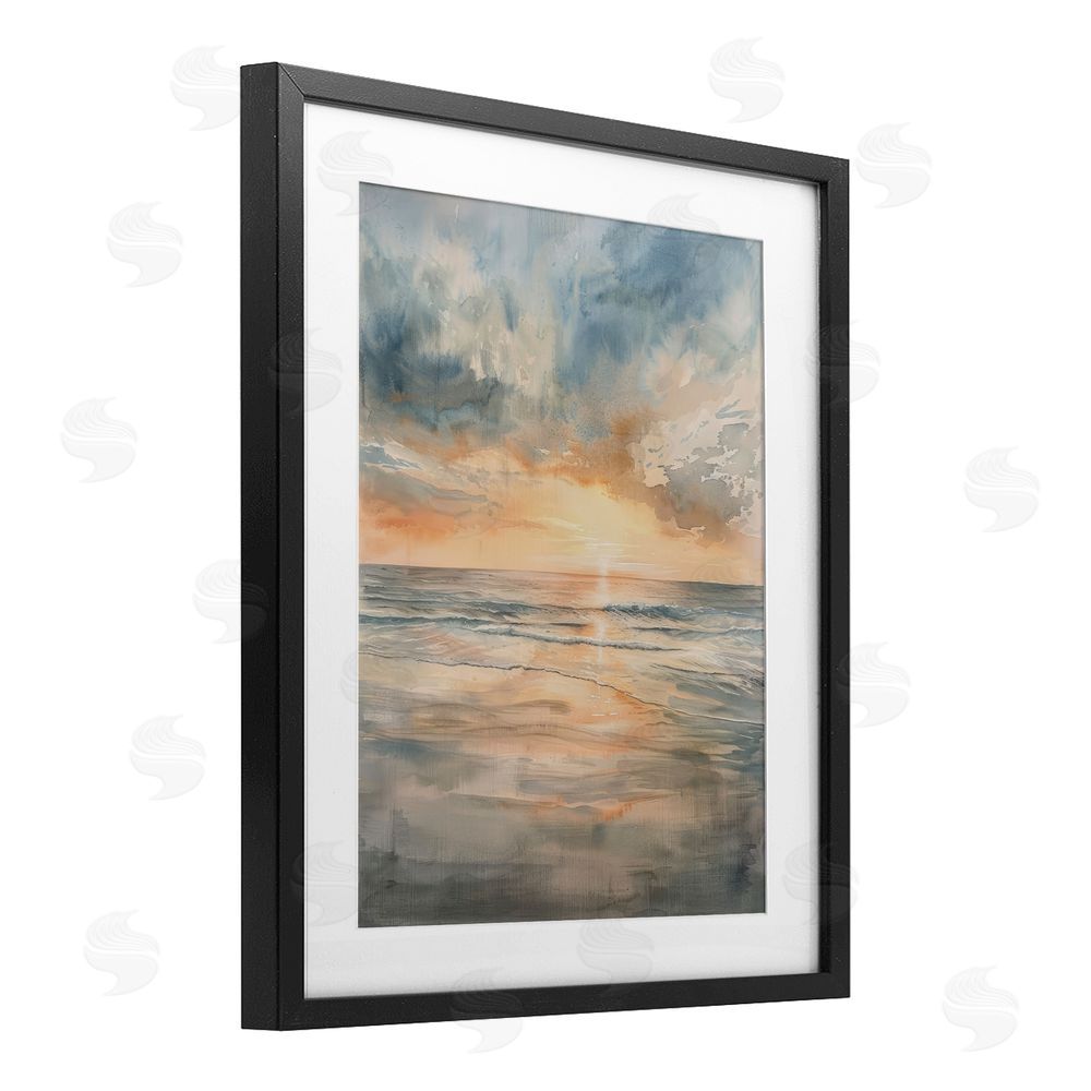 Petal Prints Design Coastal Sunset over Gentle Waves Black Framed Print Under Glass Wall Art