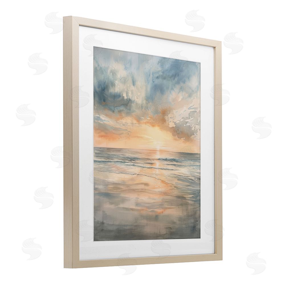 Petal Prints Design Coastal Sunset over Gentle Waves Brown Framed Print Under Glass Wall Art