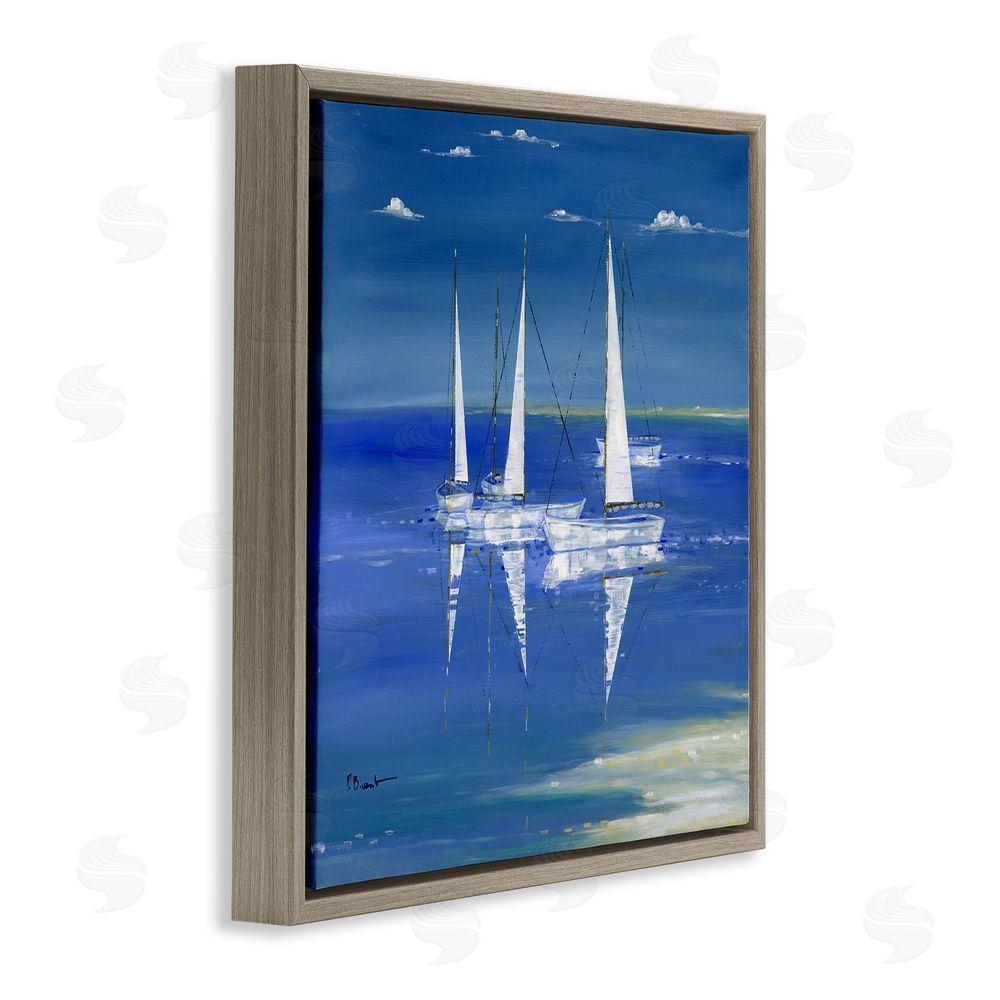 Paul Brent Serenity Sailboats Reflected on Water Brown Floating Framed Canvas Wall Art Print