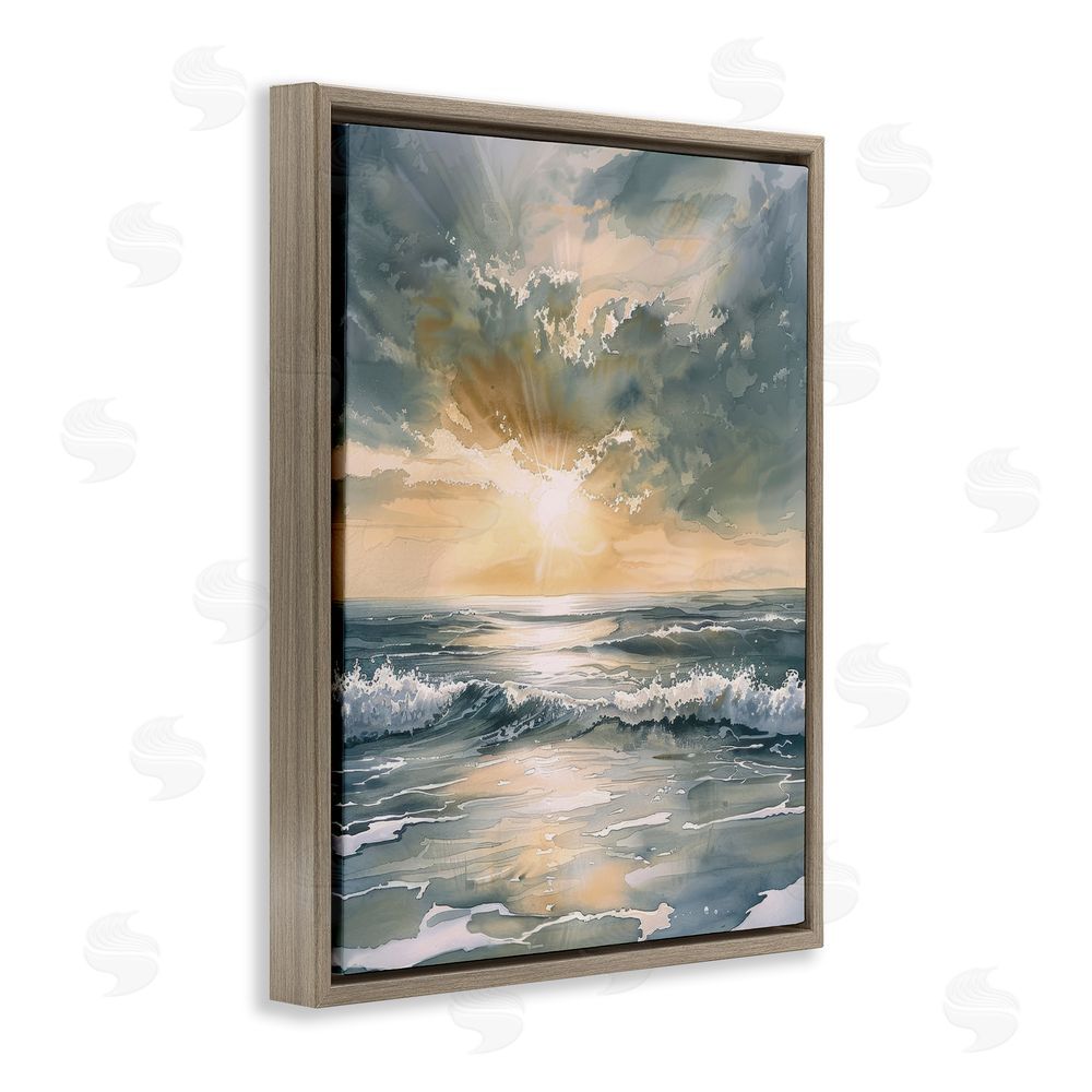 Petal Prints Design Sunlit Waves Golden Reflection Brown Floating Framed Canvas Wall Art Print