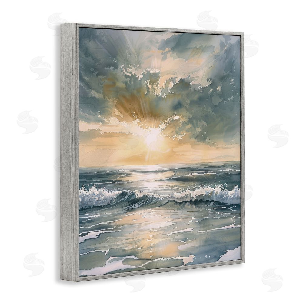 Petal Prints Design Sunlit Waves Golden Reflection Gray Framed Giclee Wall Art Print