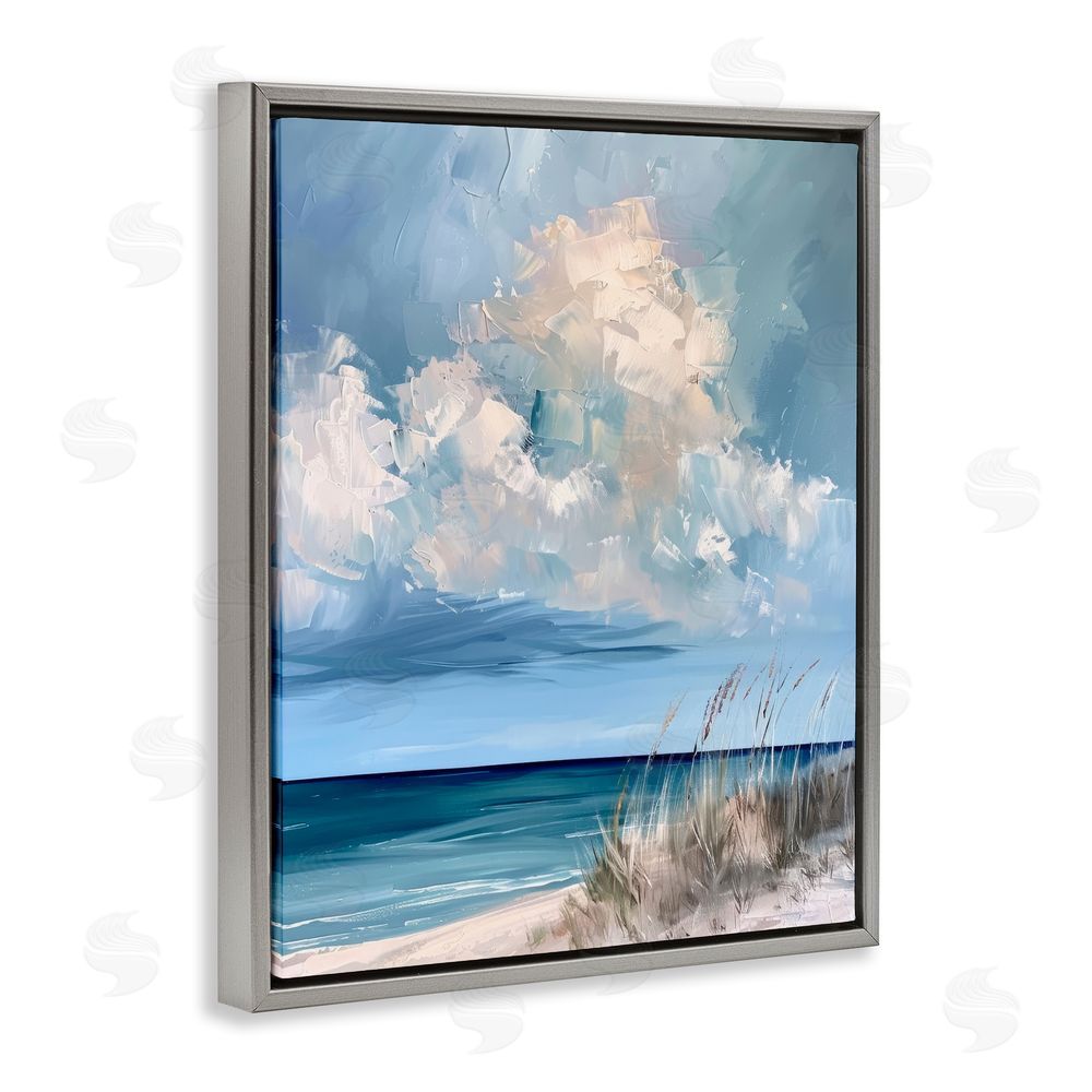 Petal Prints Design A Storm Is Coming on Beach Gray Floating Frame Stretched Canvas Wall Art Print
