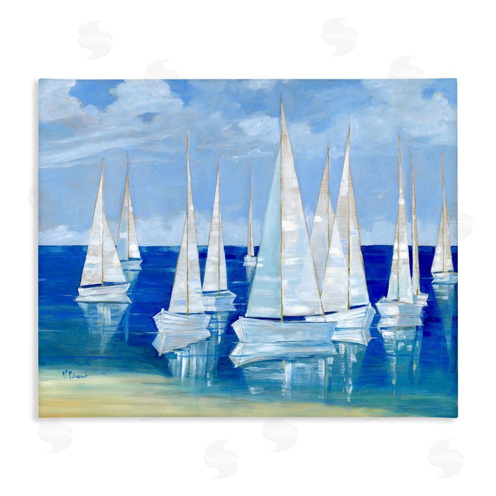 Paul Brent Blanco Beach Sailboats Stretched Canvas Wall Art Print