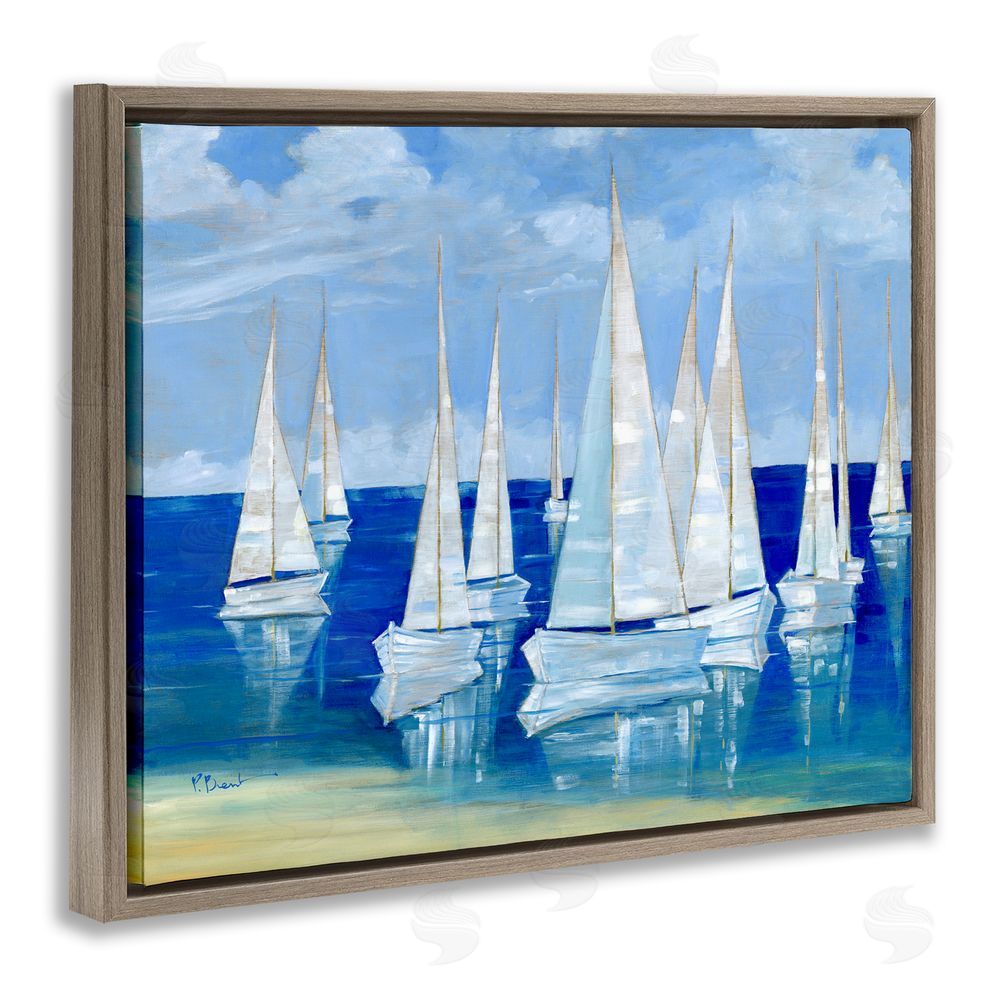 Paul Brent Blanco Beach Sailboats Brown Floating Frame Stretched Canvas Wall Art Print