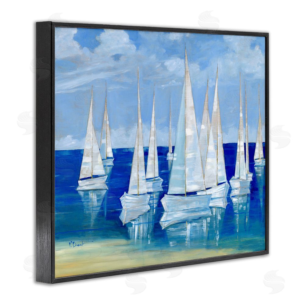 Paul Brent Blanco Beach Sailboats Black Framed Giclee Wall Art Print
