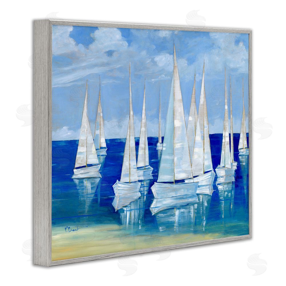 Paul Brent Blanco Beach Sailboats Gray Framed Giclee Wall Art Print
