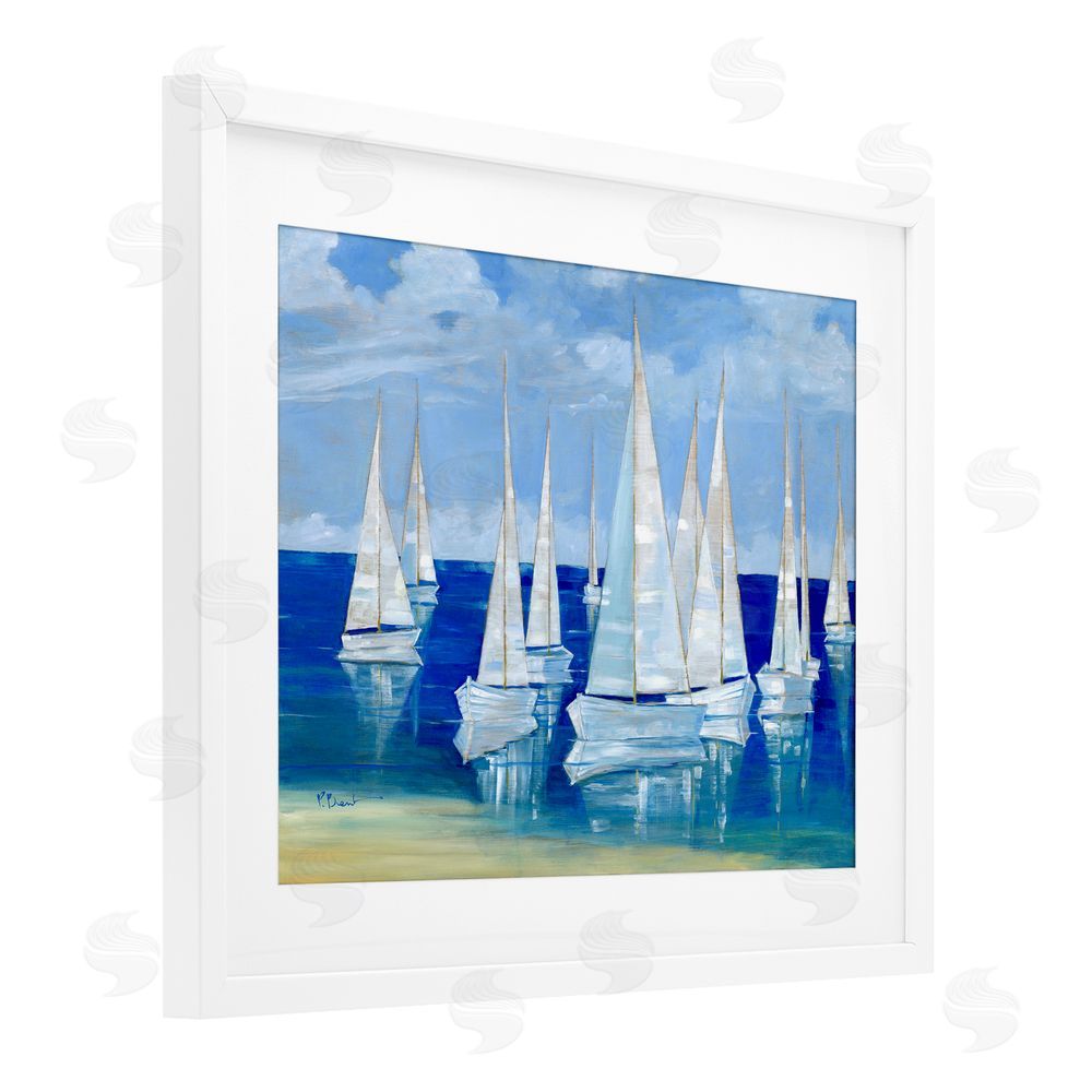 Paul Brent Blanco Beach Sailboats White Framed Print Under Glass with Matting Wall Art