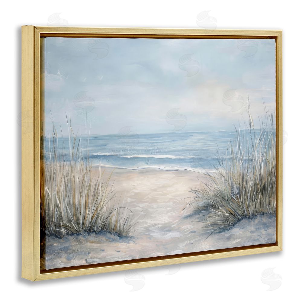 Petal Prints Design To The Beach Tranquil Landscape Gold Floating Framed Canvas Wall Art Print