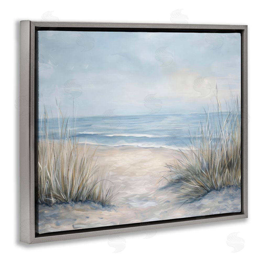 Petal Prints Design To The Beach Tranquil Landscape Gray Floating Framed Canvas Wall Art Print