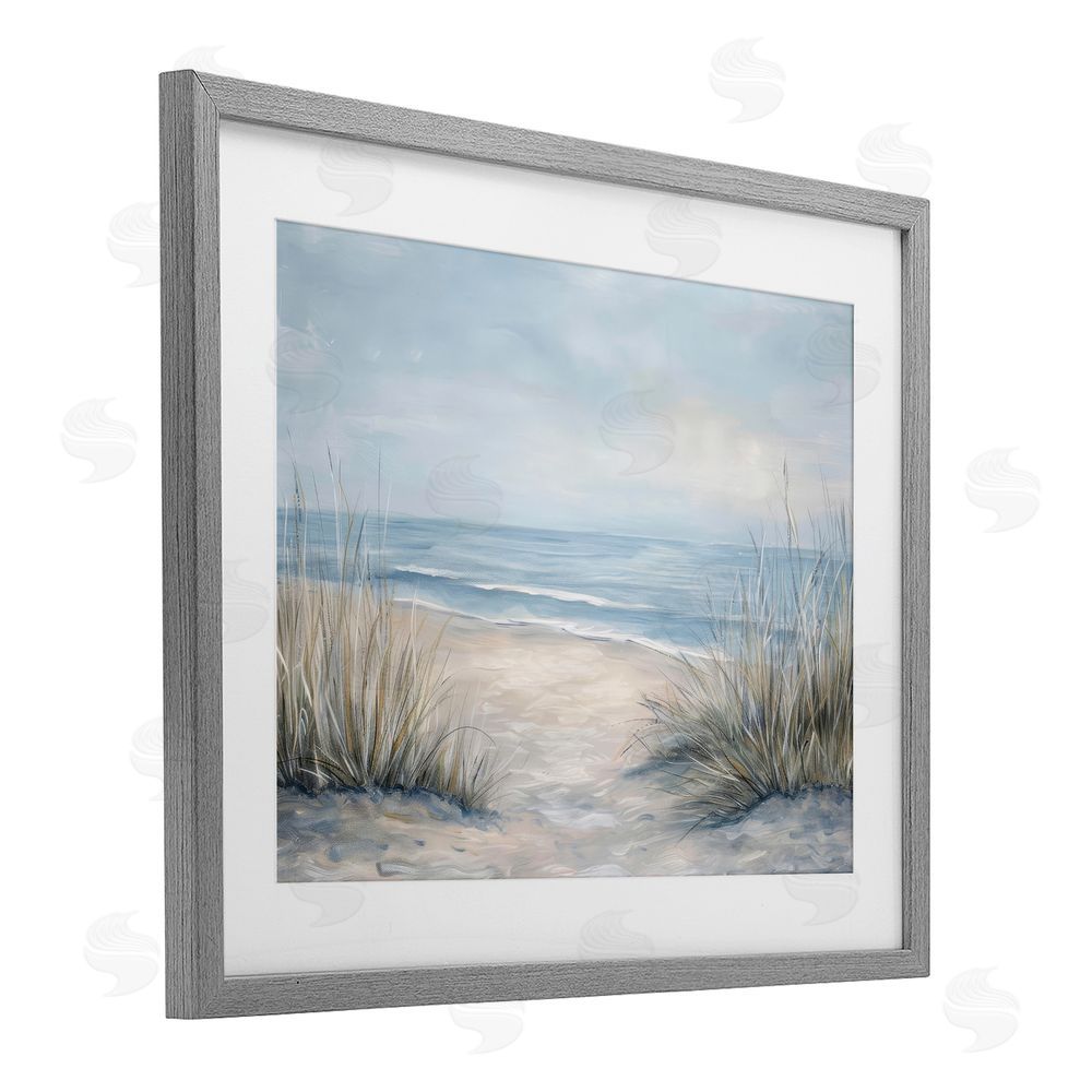 Petal Prints Design To The Beach Tranquil Landscape Gray Framed Print Under Glass with White Mat Wall Art