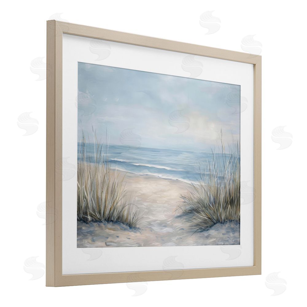 Petal Prints Design To The Beach Tranquil Landscape Brown Framed Print Under Glass with White Mat Wall Art