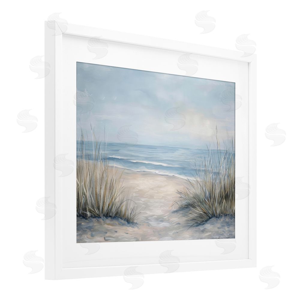 Petal Prints Design To The Beach Tranquil Landscape White Framed Print Under Glass with White Mat Wall Art