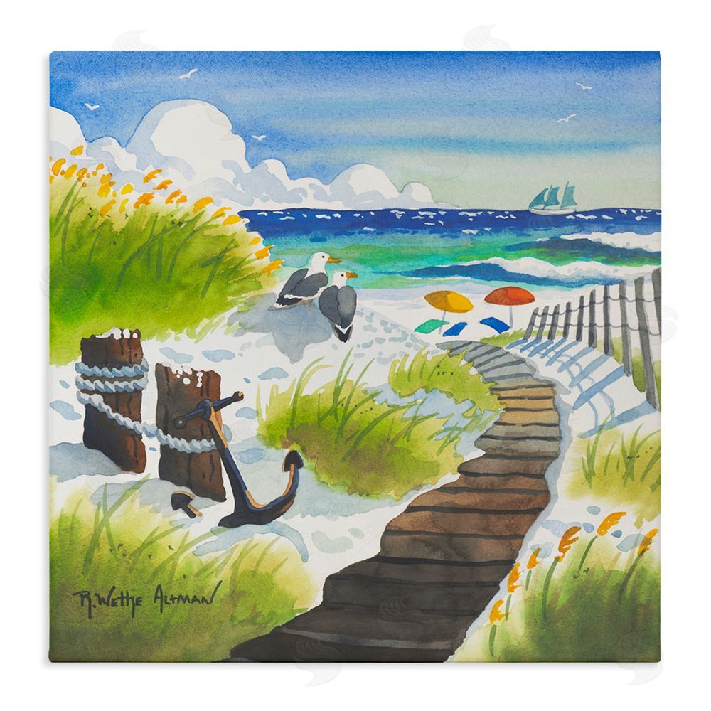 Robin Altman Seagull & Anchor on Shore Stretched Canvas Wall Art Print
