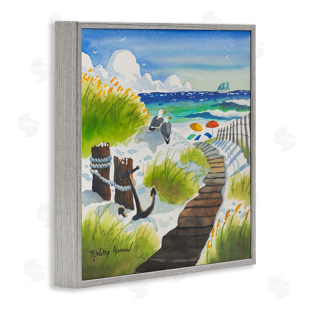 Robin Altman Seagull & Anchor on Shore Gray Framed Giclee Wall Art Print