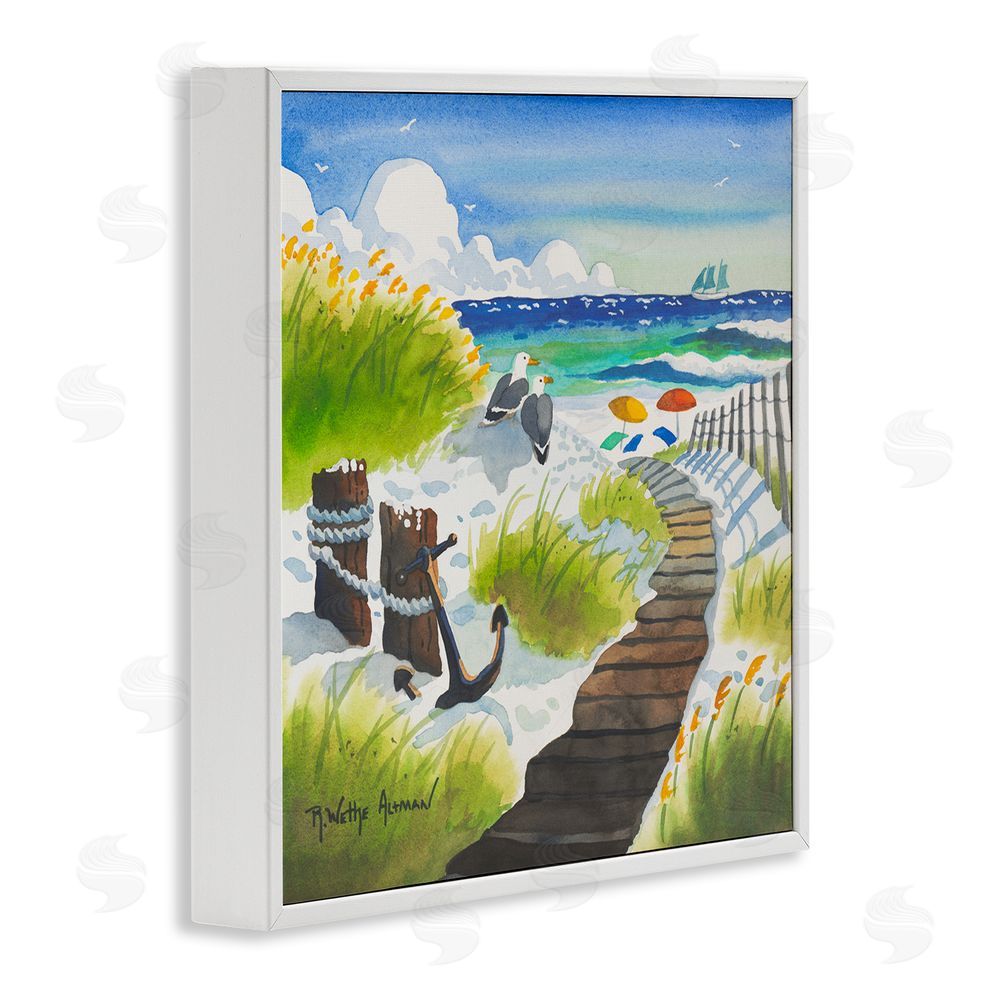 Robin Altman Seagull & Anchor on Shore White Framed Giclee Wall Art Print