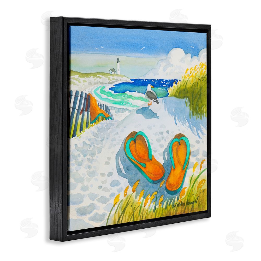 Robin Altman Seagull & Flip Flops Black Floating Framed Canvas Wall Art Print