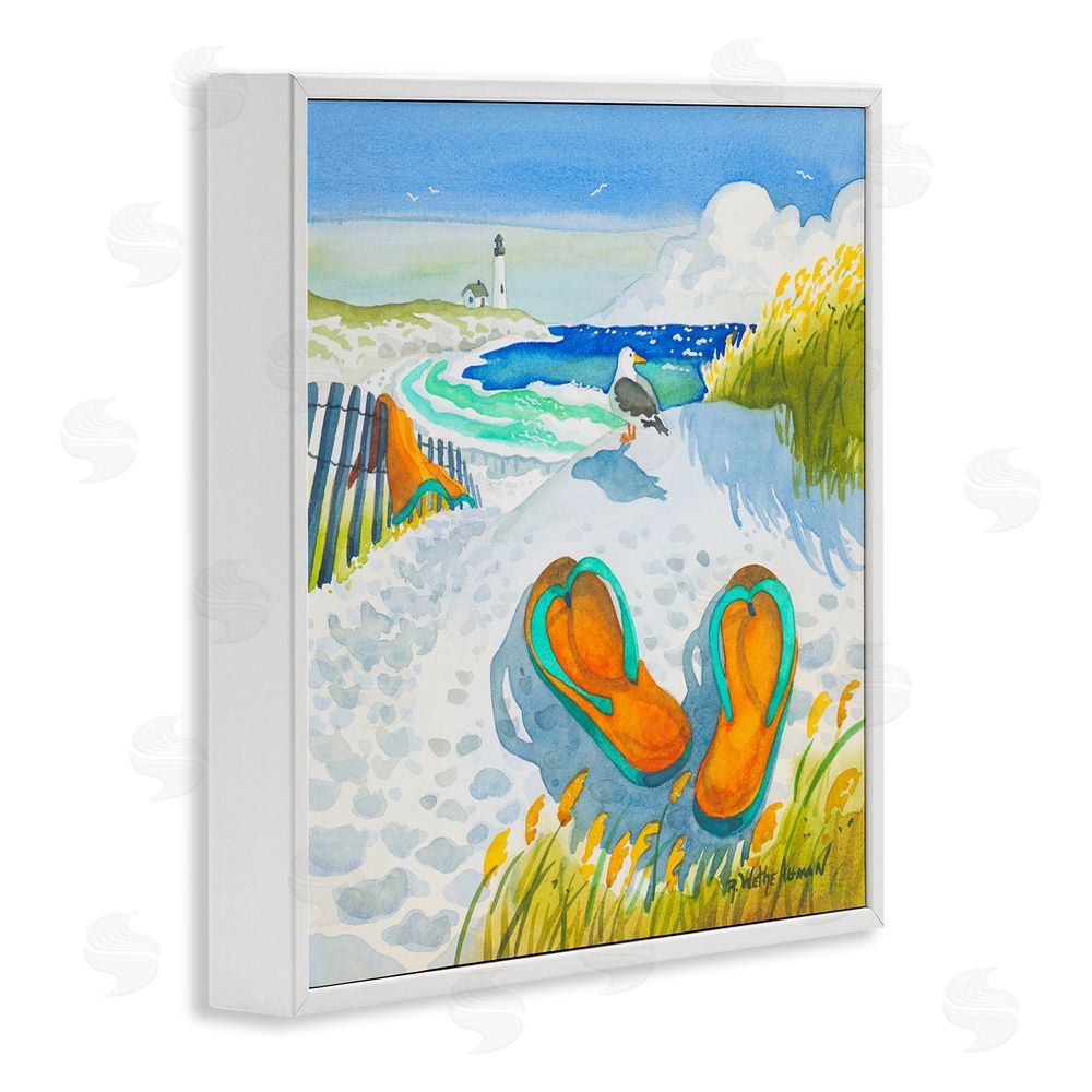 Robin Altman Seagull & Flip Flops White Framed Giclee Wall Art Print