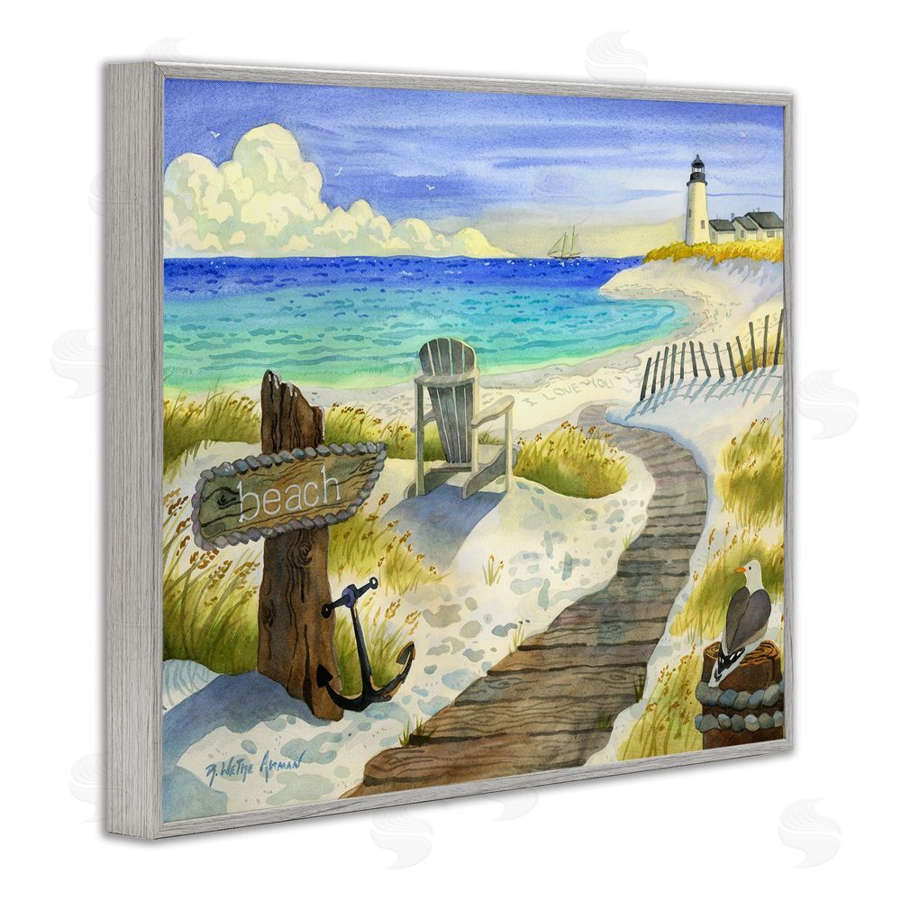 Robin Altman Boardwalk To The Lighthouse Gray Framed Giclee Wall Art Print