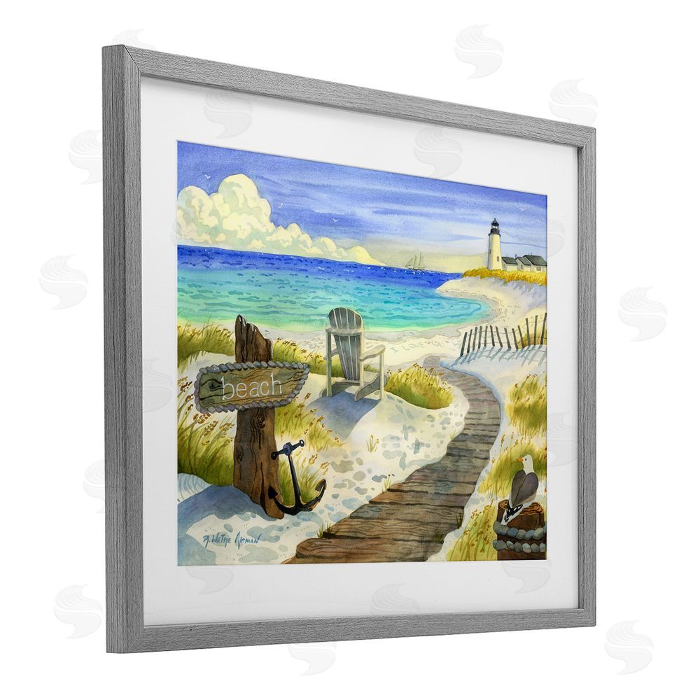 Robin Altman Boardwalk To The Lighthouse Gray Framed Print Under Glass with Matting Wall Art