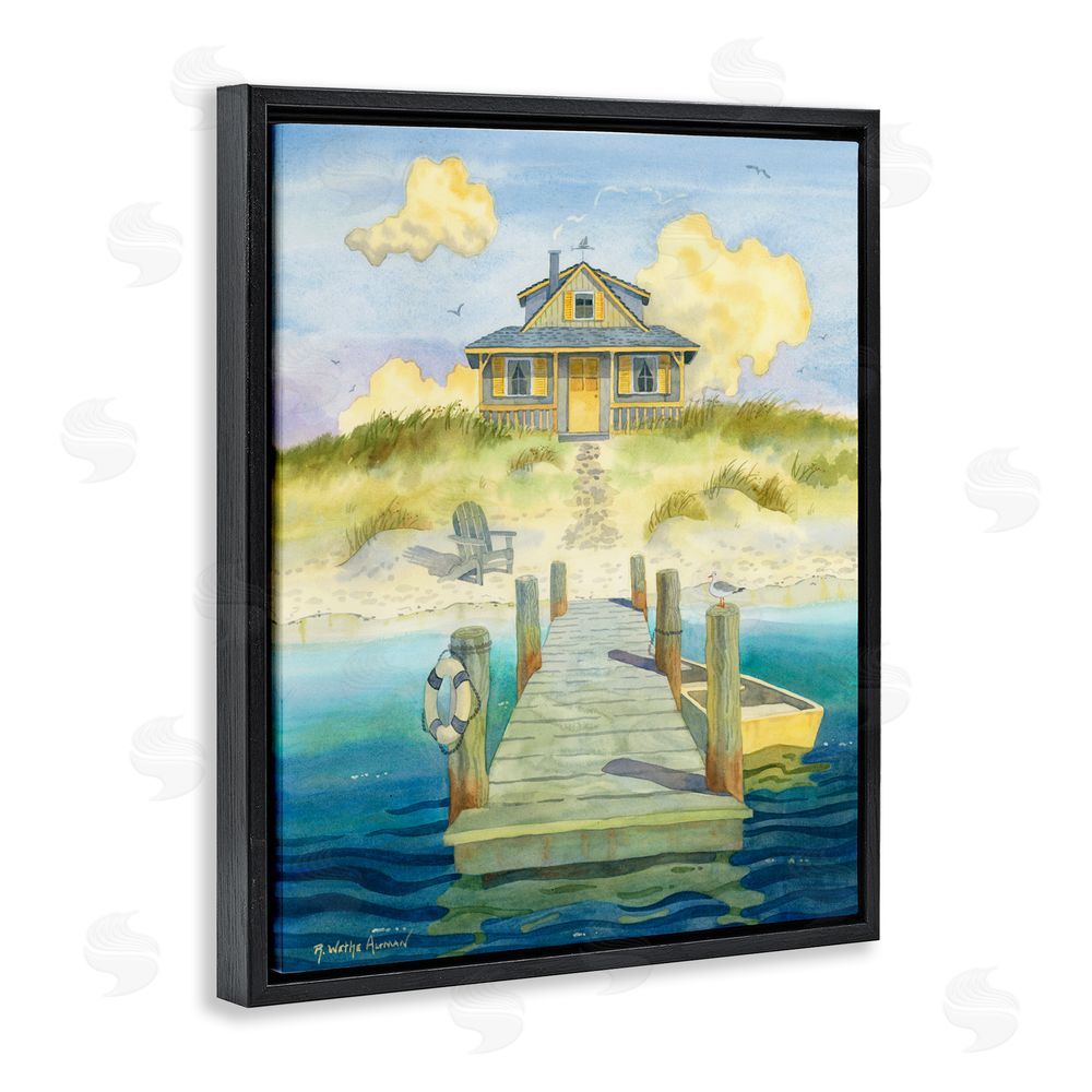 Robin Altman Welcome Seaside Retreat Cottage Black Floating Framed Canvas Wall Art Print