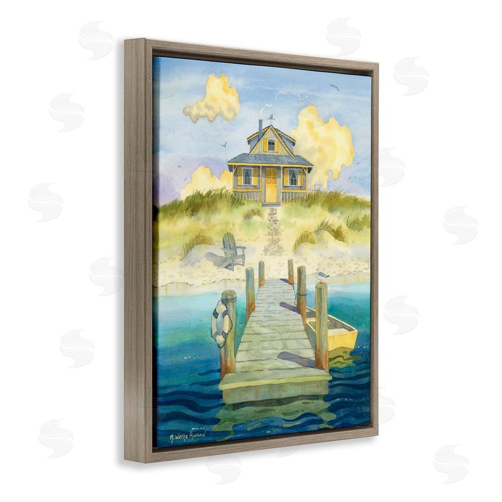 Robin Altman Welcome Seaside Retreat Cottage Brown Floating Framed Canvas Wall Art Print