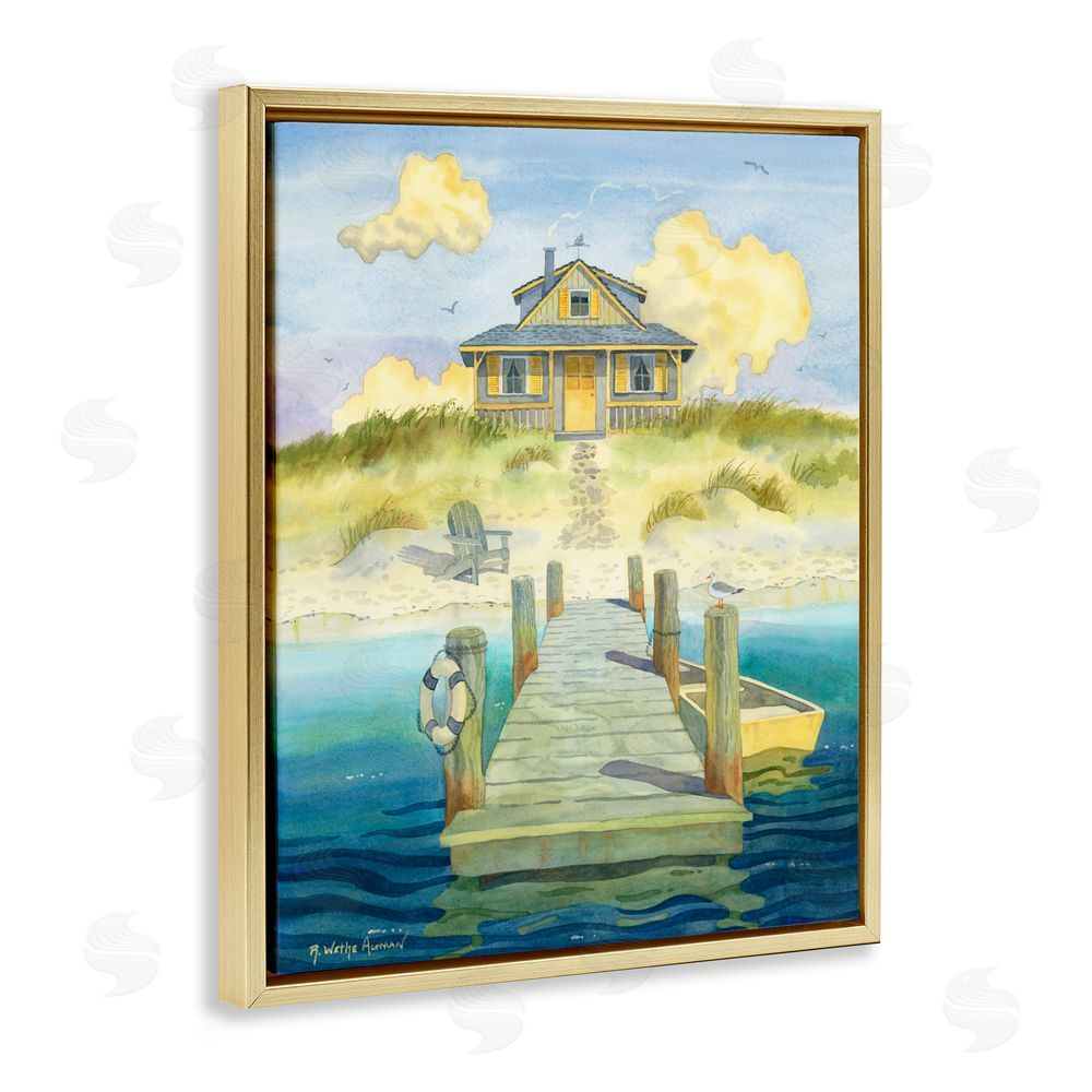 Robin Altman Welcome Seaside Retreat Cottage Gold Floating Framed Canvas Wall Art Print