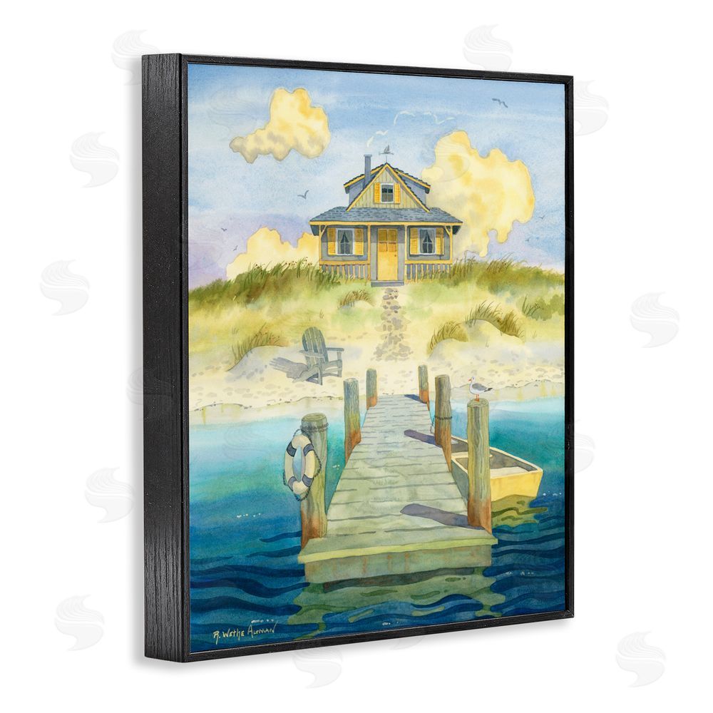 Robin Altman Welcome Seaside Retreat Cottage Black Framed Giclee Wall Art Print