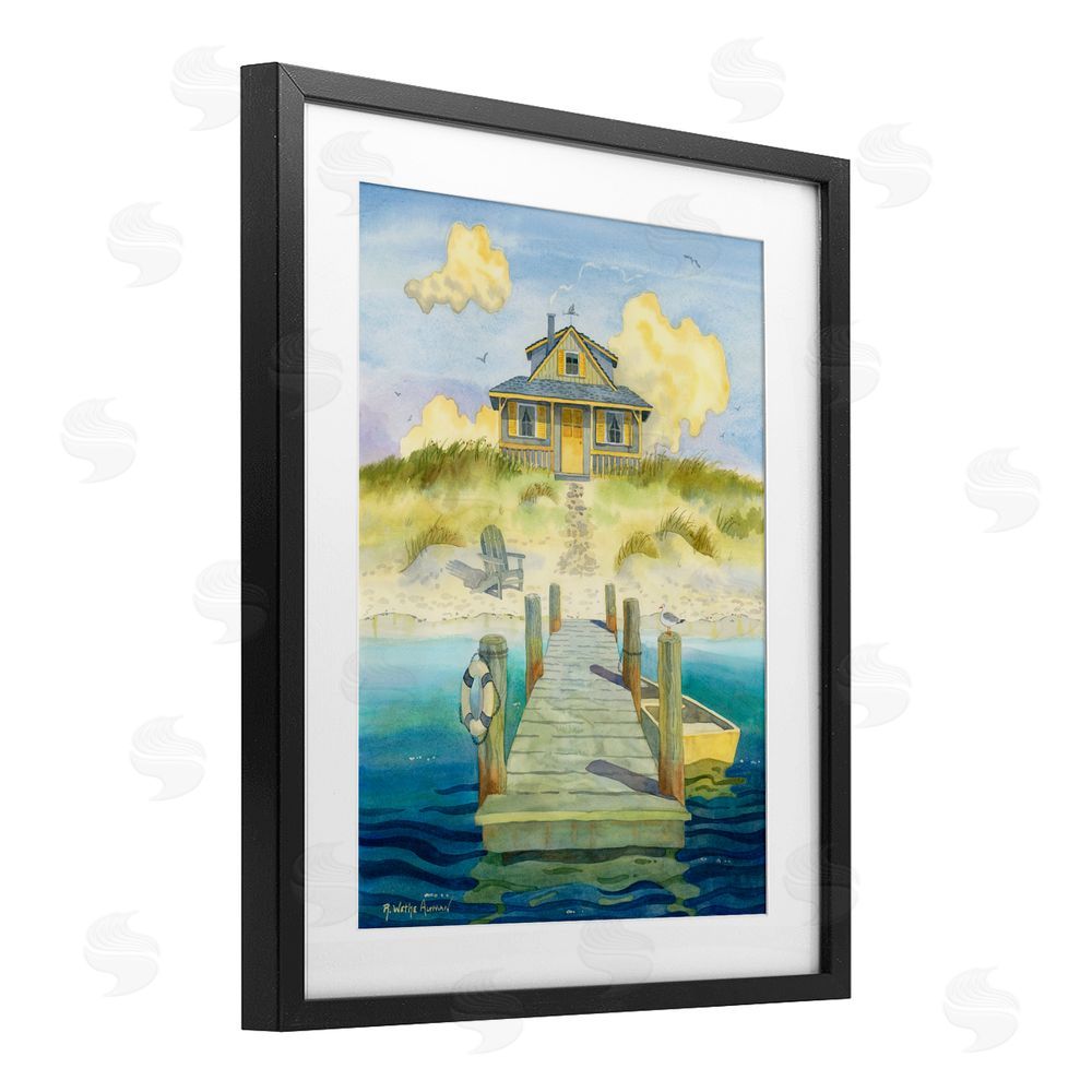 Robin Altman Welcome Seaside Retreat Cottage Black Framed Print Under Glass with White Mat Wall Art