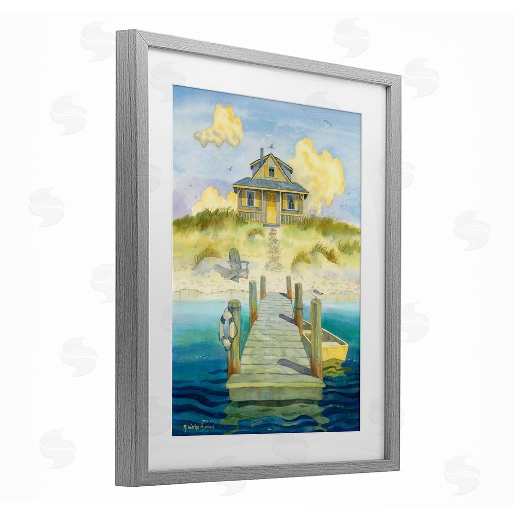 Robin Altman Welcome Seaside Retreat Cottage Gray Framed Print Under Glass with White Mat Wall Art