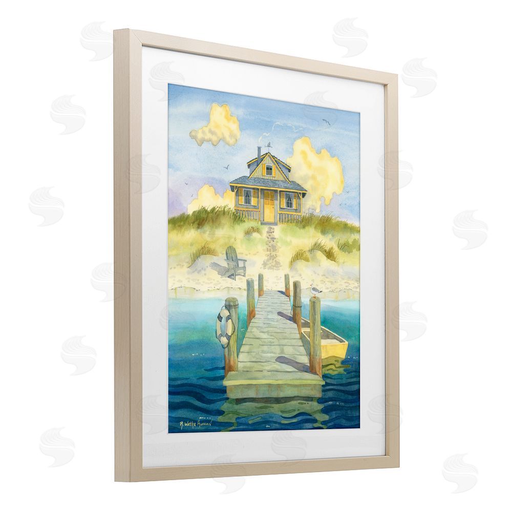 Robin Altman Welcome Seaside Retreat Cottage Brown Framed Print Under Glass with White Mat Wall Art