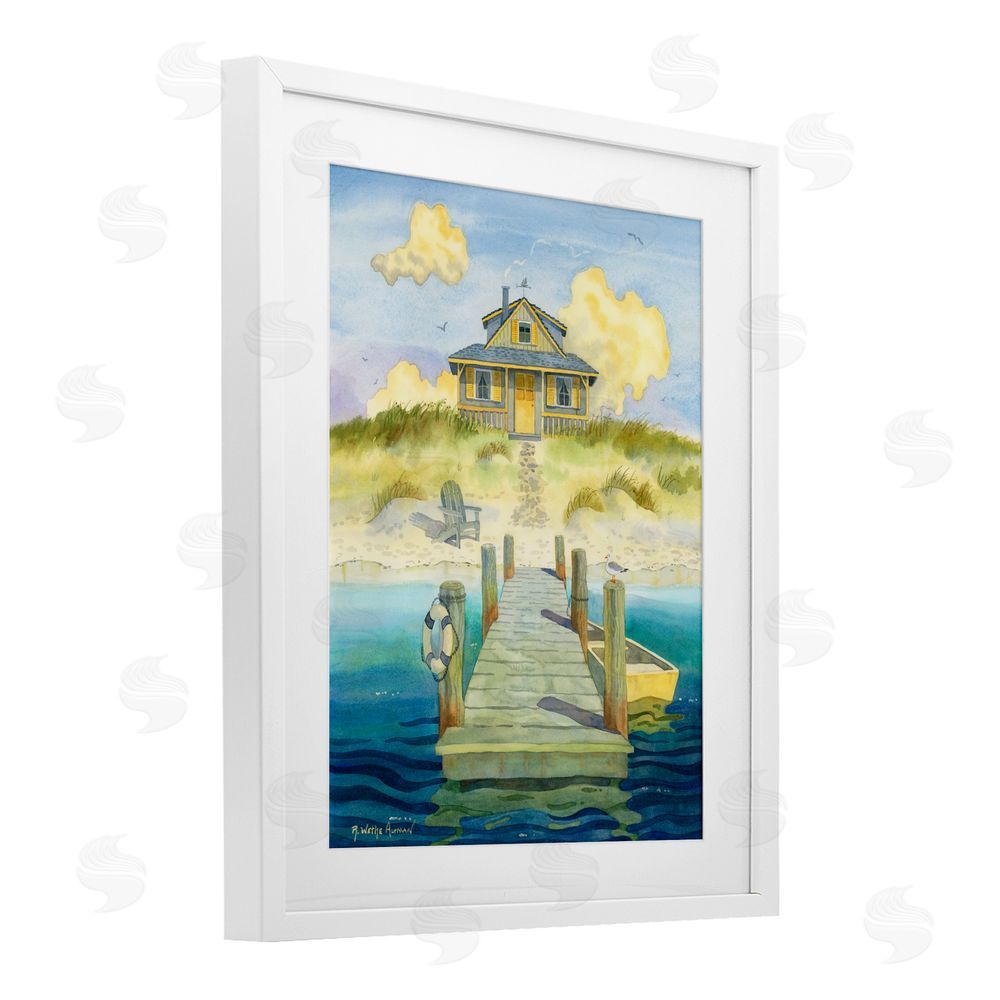 Robin Altman Welcome Seaside Retreat Cottage White Framed Print Under Glass with White Mat Wall Art