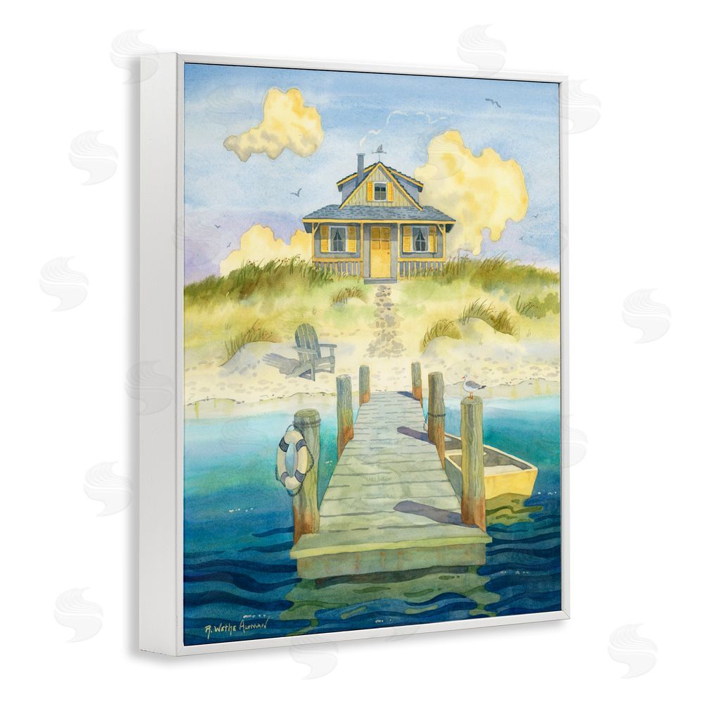 Robin Altman Welcome Seaside Retreat Cottage White Framed Giclee Wall Art Print
