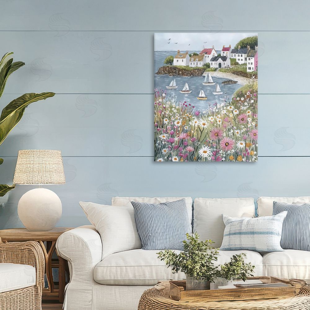 Riley B Seaside Sailboats in Village Bay Stretched Canvas on Wall