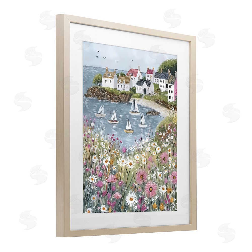 Riley B Seaside Sailboats in Village Bay Brown Framed Print Under Glass with White Mat Wall Art