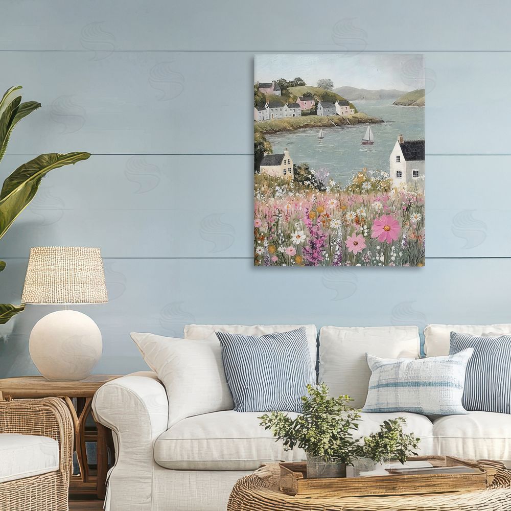 Riley B Seaside Cottages & Sailboats Stretched Canvas on Wall