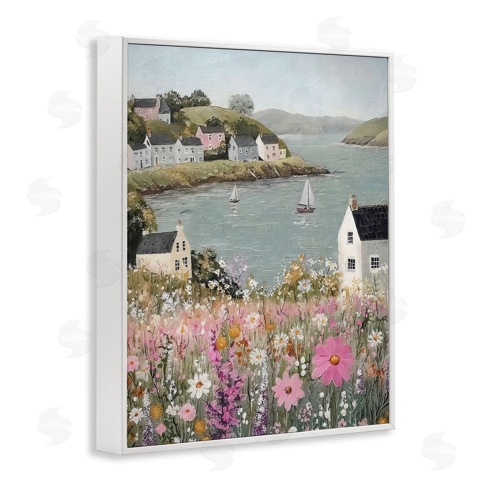 Riley B Seaside Cottages & Sailboats White Framed Giclee Wall Art Print
