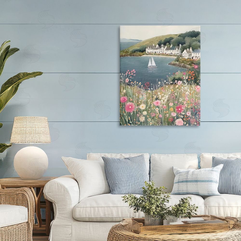 Riley B Clifftop Meadow & Sailboat Stretched Canvas Wall Art in Room